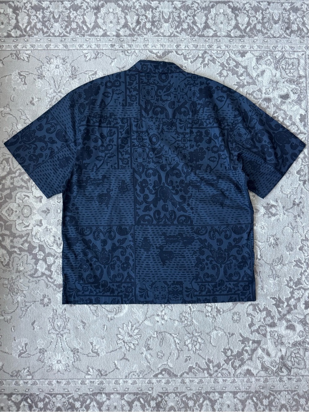 Carhartt Work In Progress Navy Blue Bandana Print Camp Collar Shirt Sleeve Shirt - Picture 3 of 8